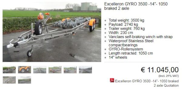 Geremde boottrailer Van Claes Excelleron GYRO 3500 (Verkocht) - Afbeelding 4